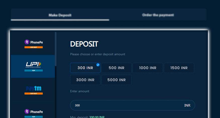 Make a deposit on an online casino
